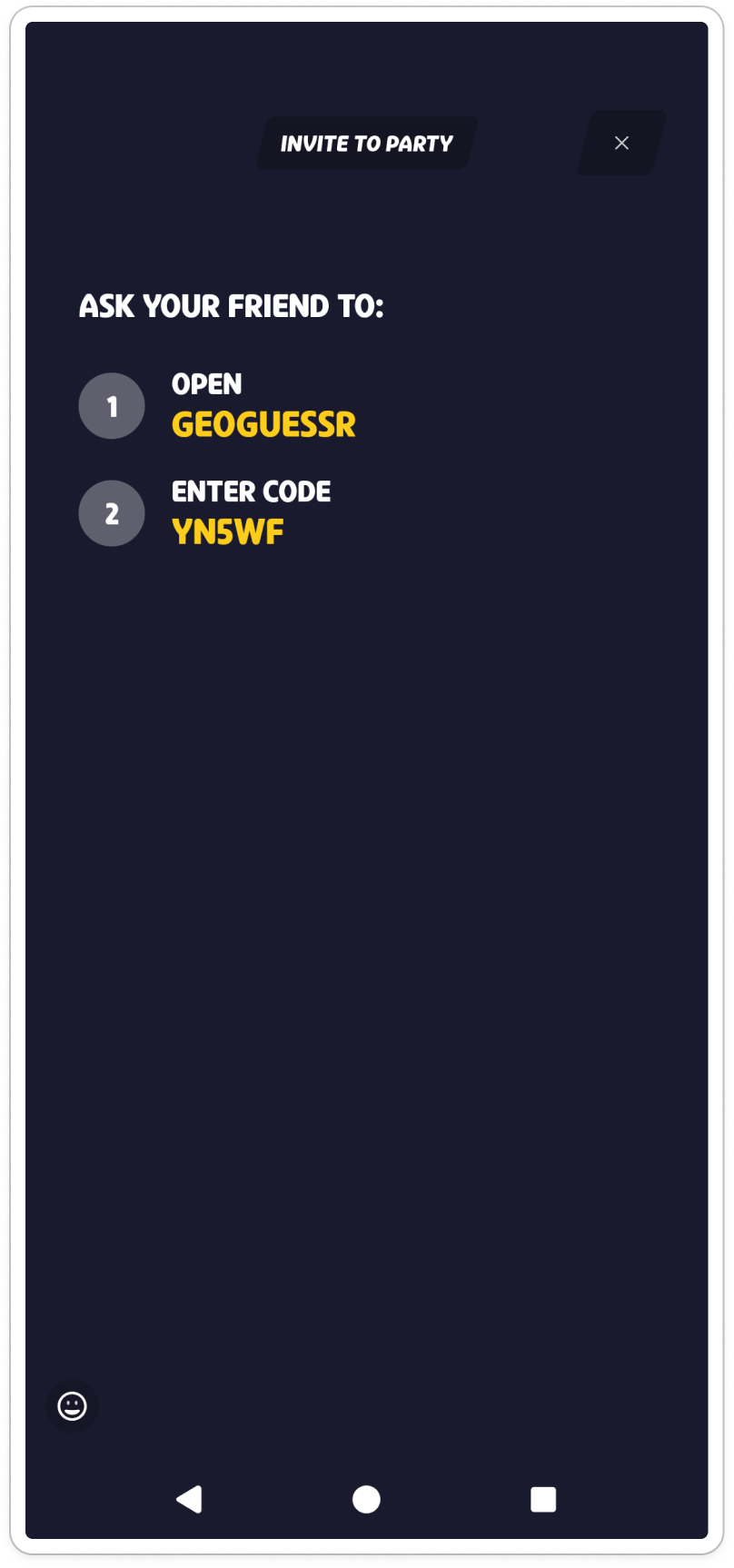 Screenshot of the GeoGuessr Android app showing the join code instructions.