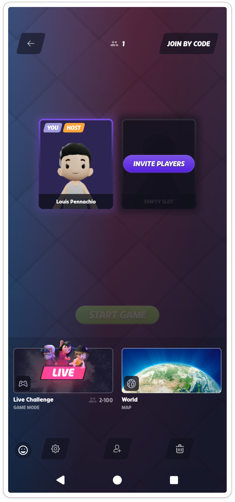 Screenshot of the GeoGuessr Android app showing the lobby screen.